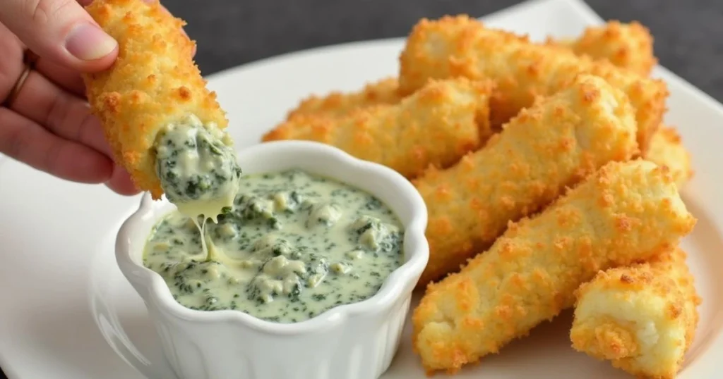 Spinach Dip Mozzarella Sticks